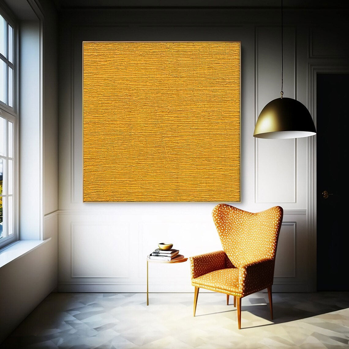 Textured Minimalist Wall Art Solid Mustard Yellow