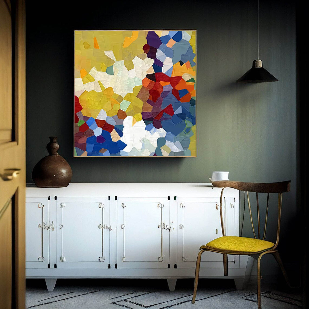 Mosaic-Style Painting Vibrant Color Blocks