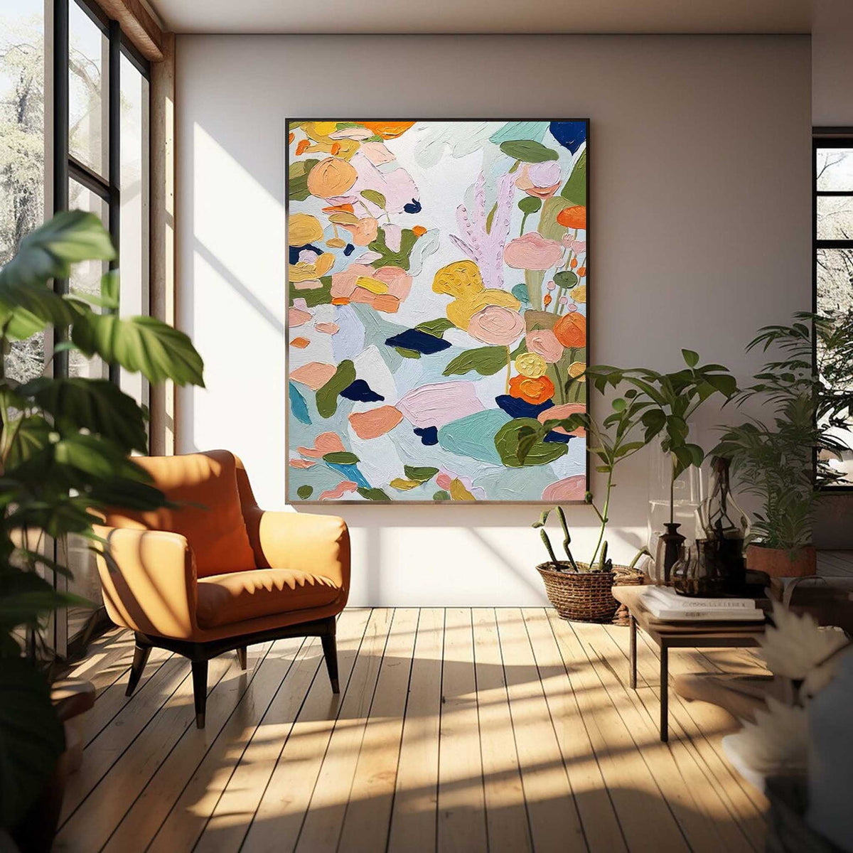Textured Floral Impasto Painting Vibrant Pastels