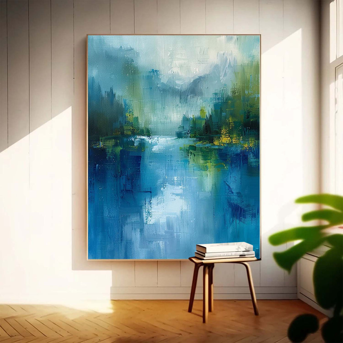 Wall Art Abstract Blue Green Lake Mountain