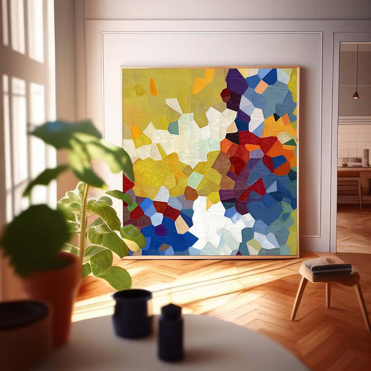 Mosaic-Style Painting Vibrant Color Blocks