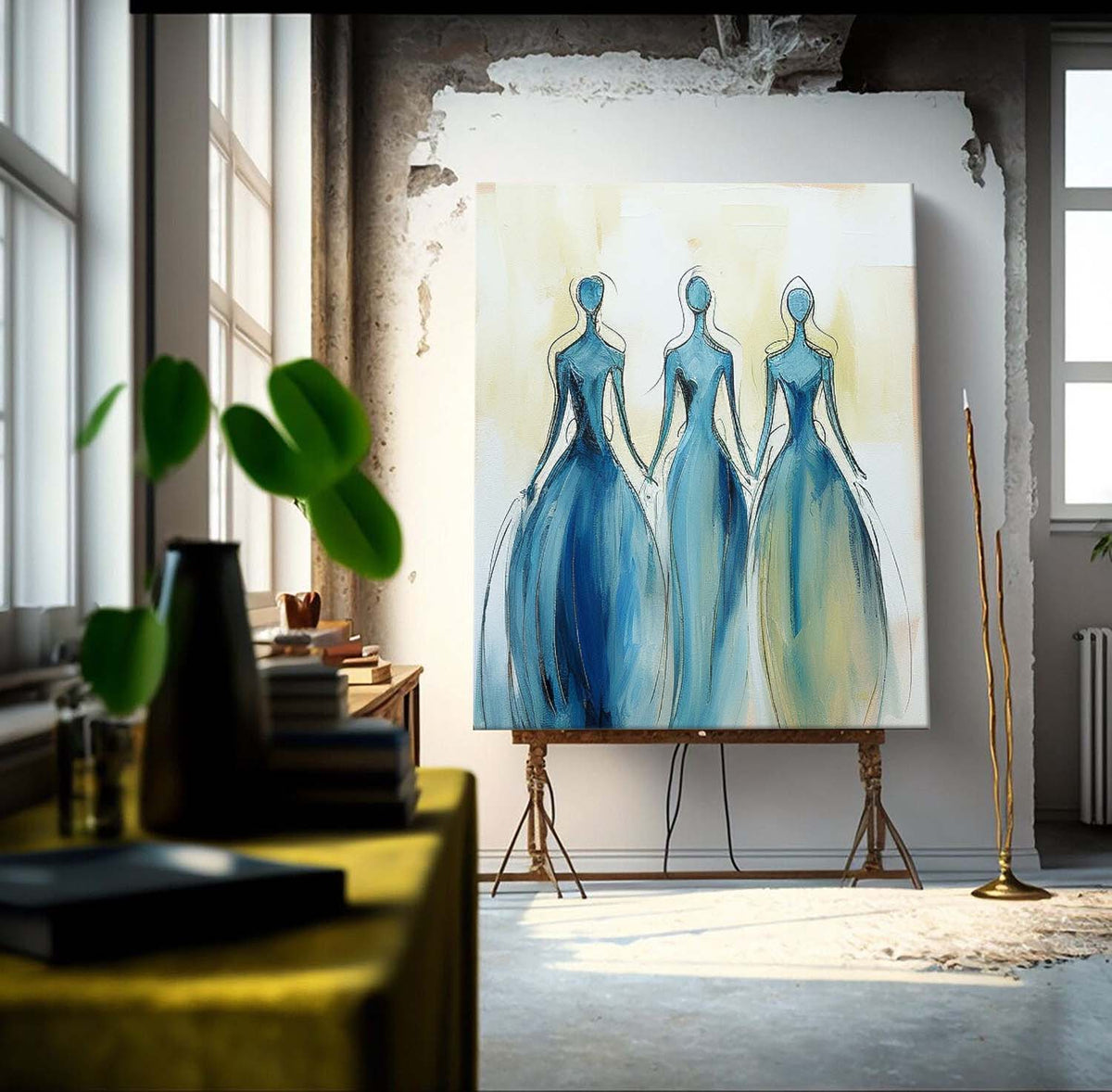 Three Blue Dresses Feminine Wall Art