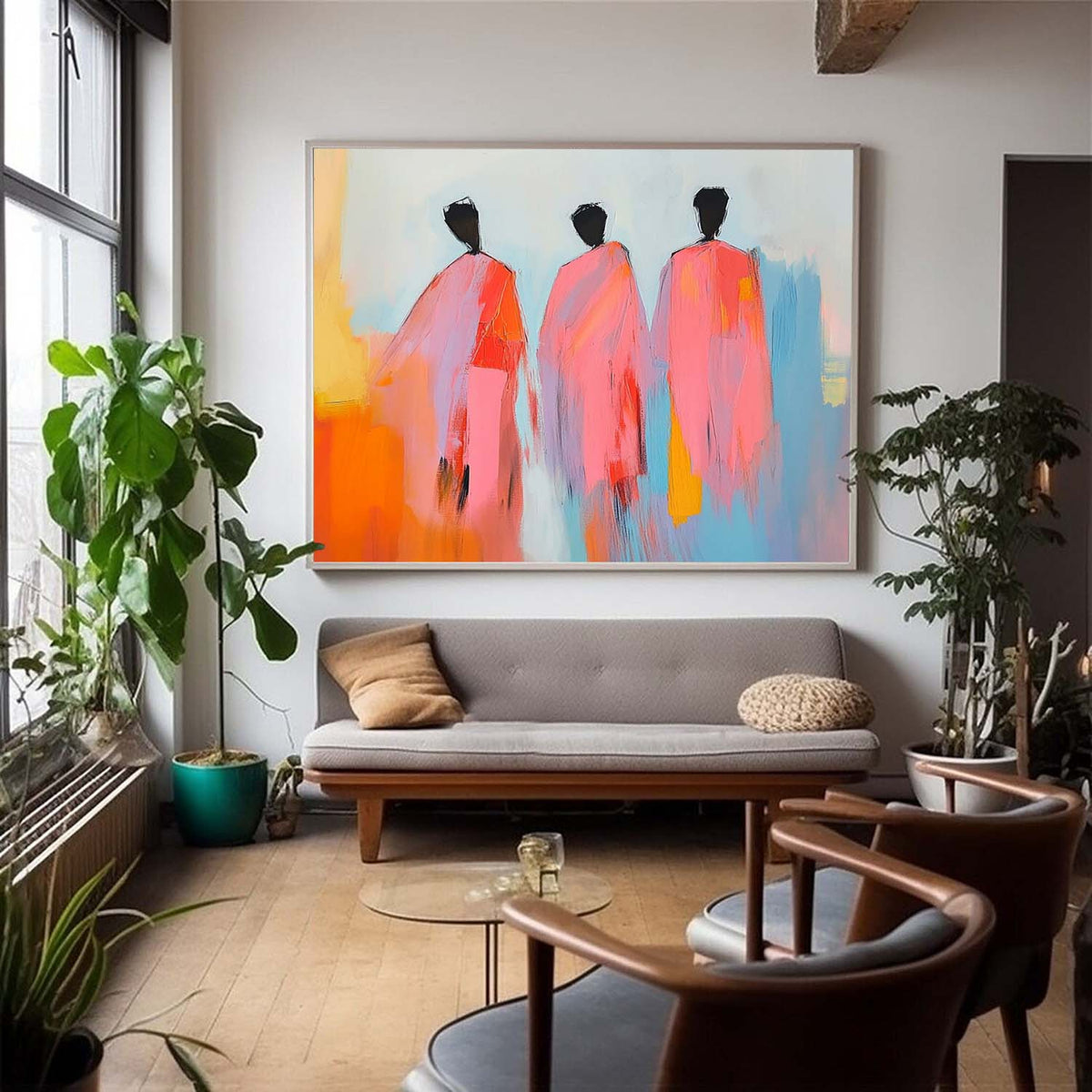 Abstract Three Figures In Pink Robes Wall Art