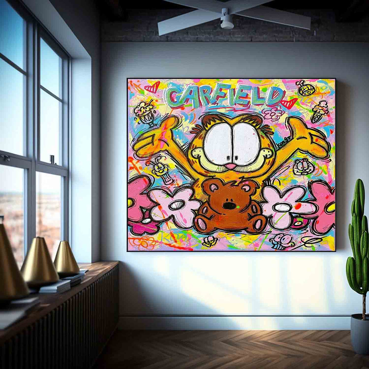 Colorful Pop Art Garfield Graffiti Wall Art Kids Room