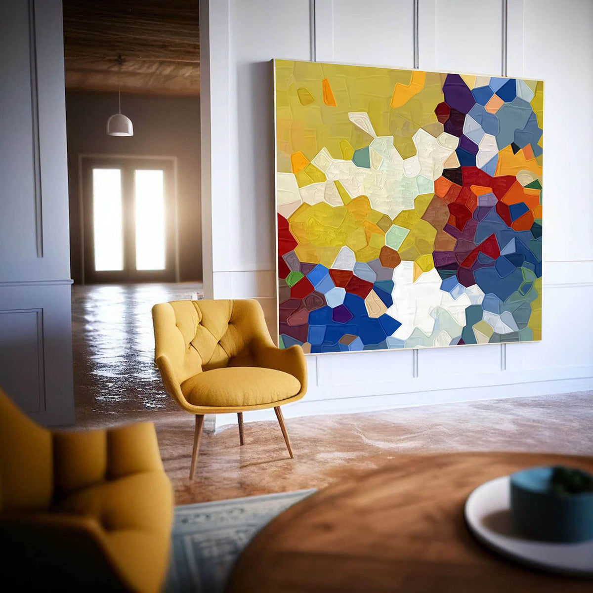 Mosaic-Style Painting Vibrant Color Blocks