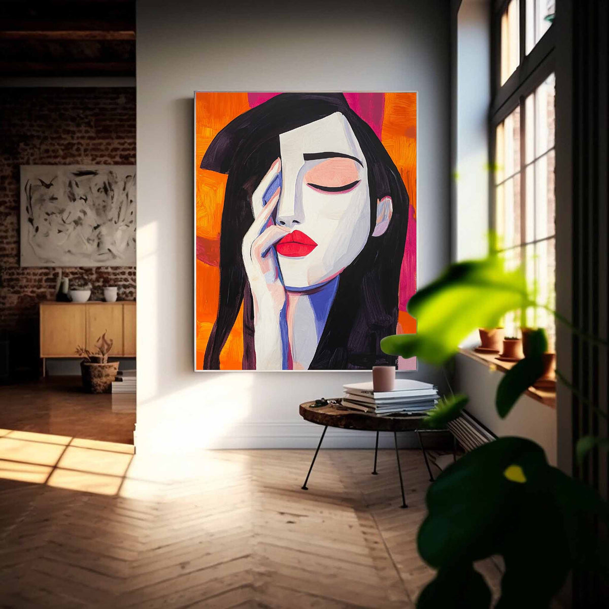 Stylized Contemplative Woman Portrait Oil Painting