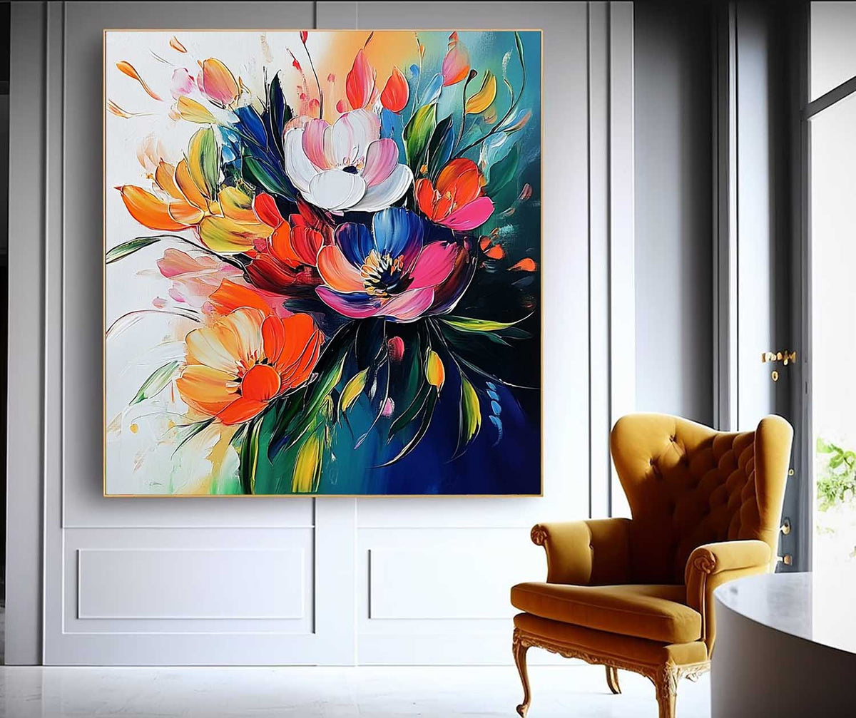 Vibrant Abstract Floral Bouquet Oil Painting