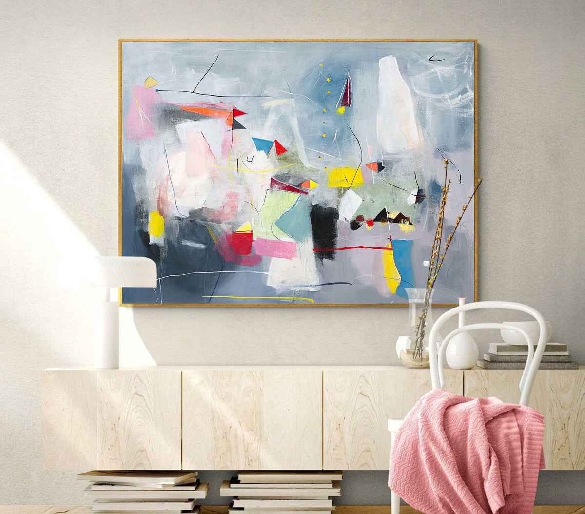 Contemporary Abstract Painting Grey & Vibrant Wall Art