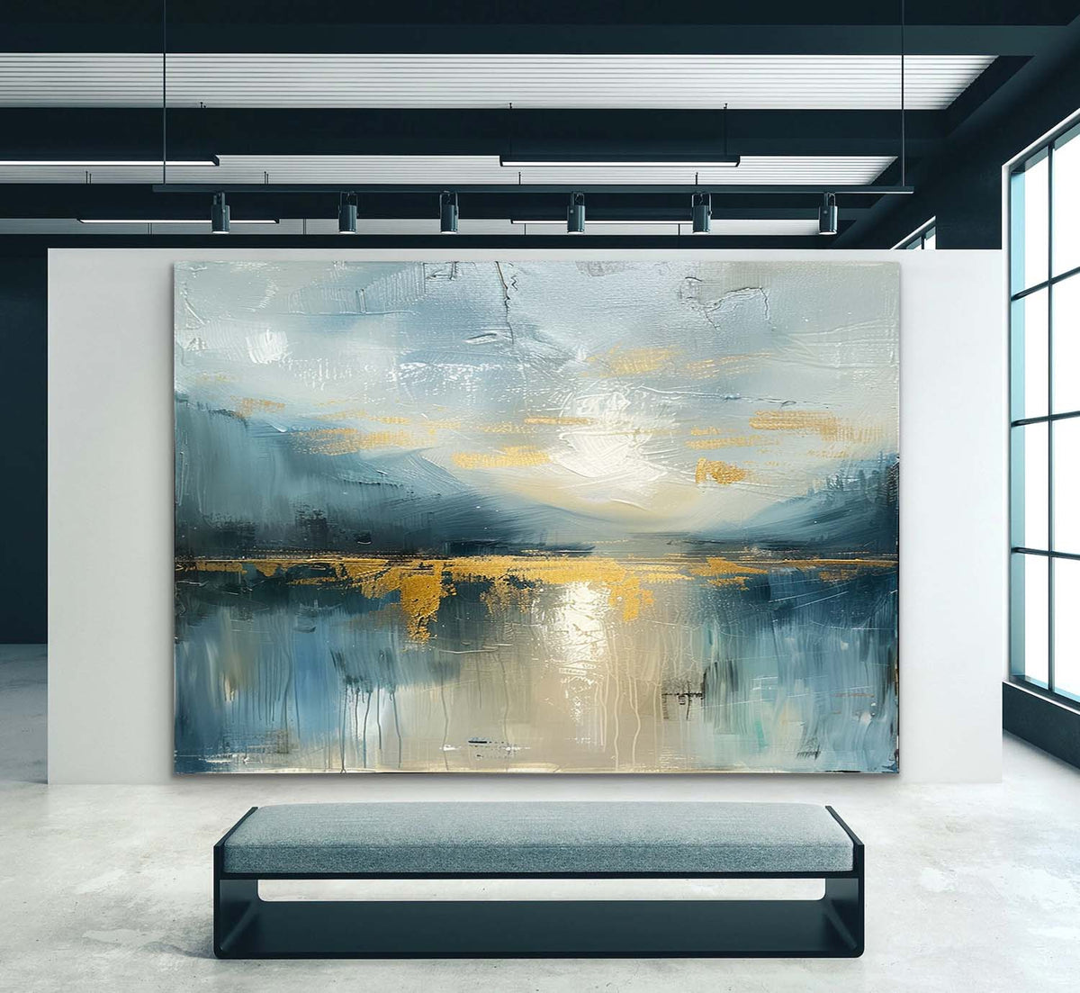 Wall Art Impressionist Serene Lake Sunset Gold Foil