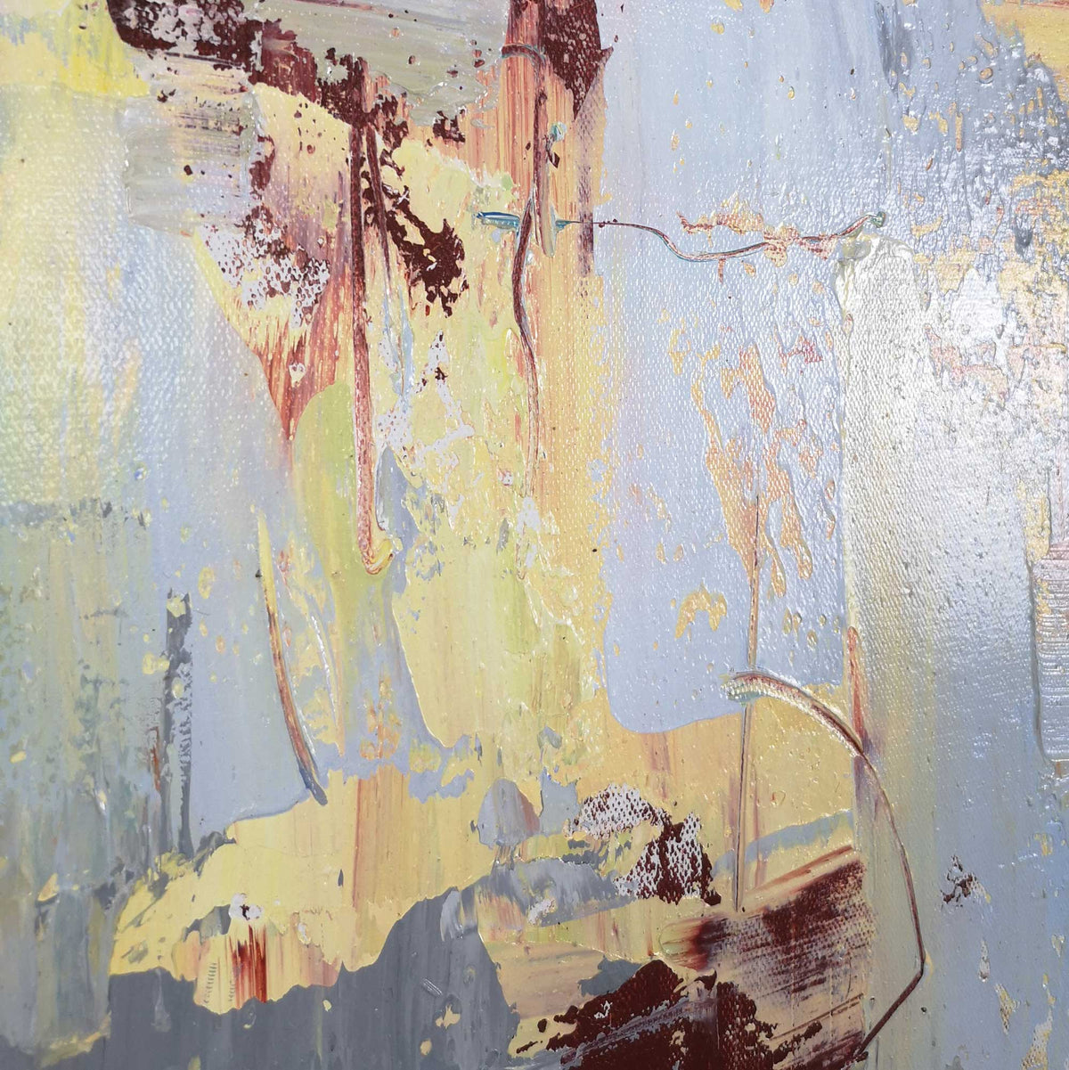 Yellow‑Grey‑Red Vertical Abstract  Thick Impasto‑Layer Texture Artwork