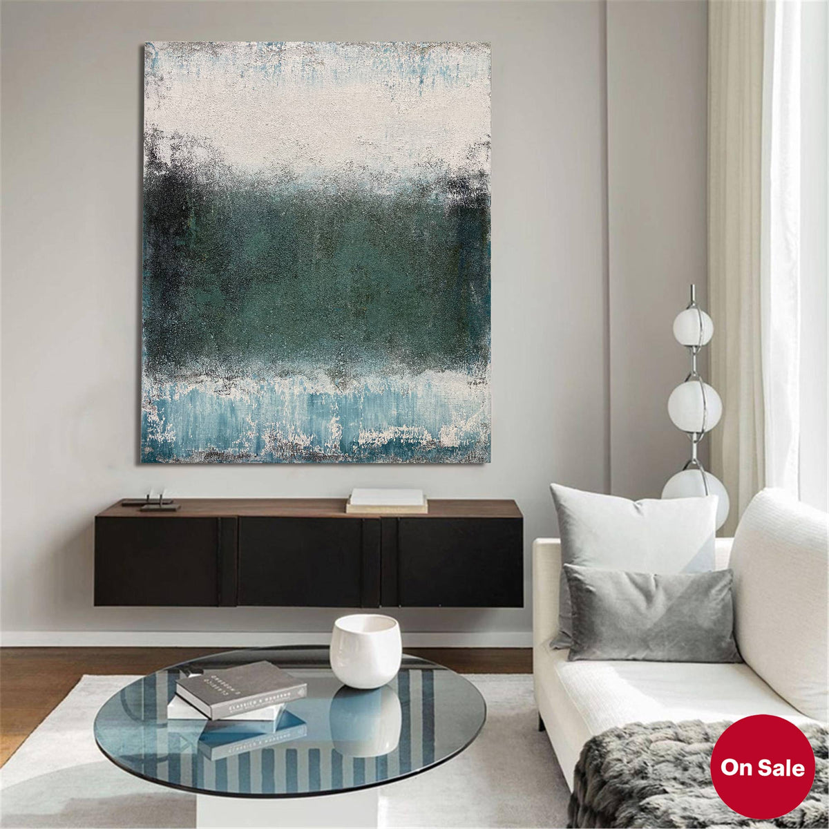 Modern Teal Mist Abstract Canvas Wall Art