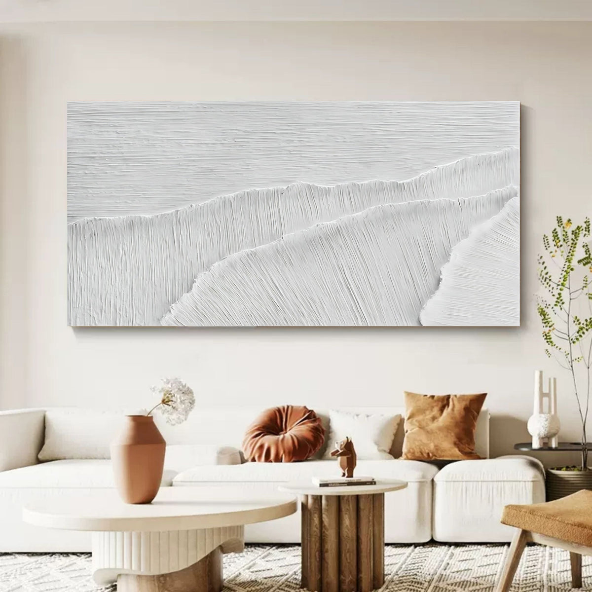 White Minimalist Textured Wave Painting