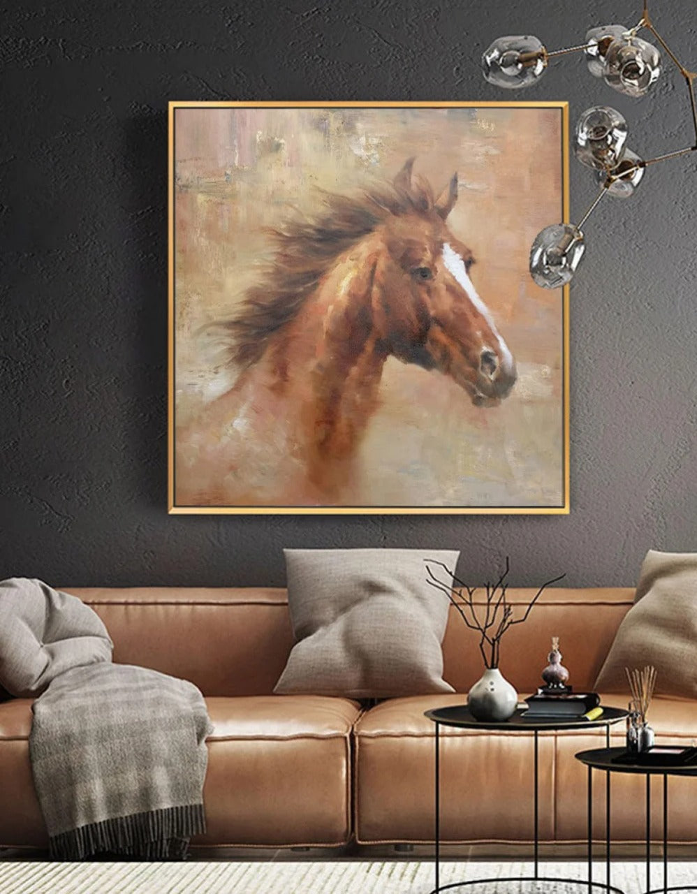Chestnut Horse Portrait Painting Square Energetic