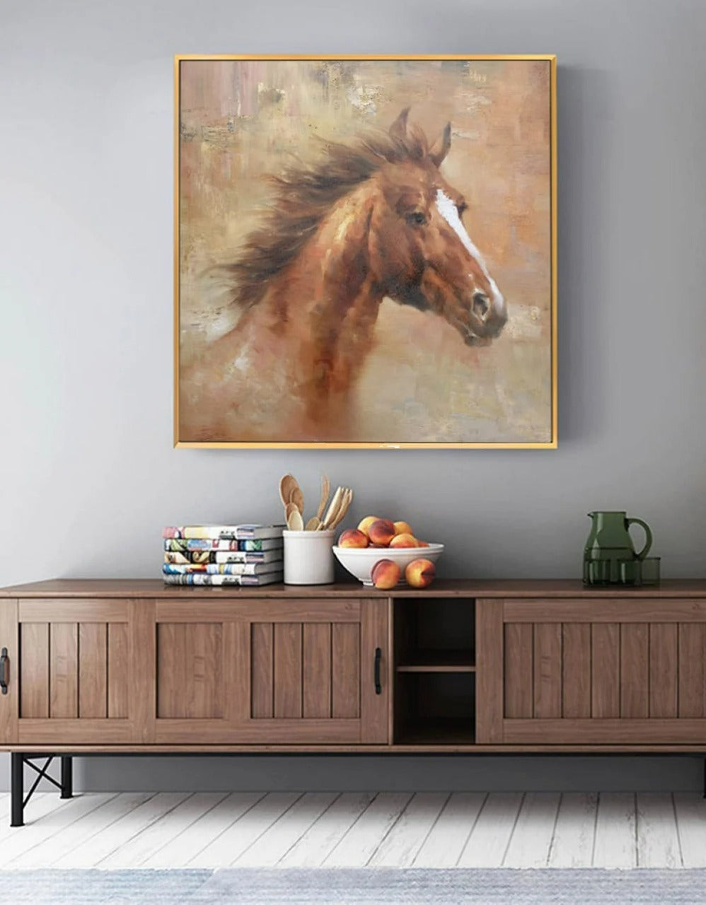 Chestnut Horse Portrait Painting Square Energetic