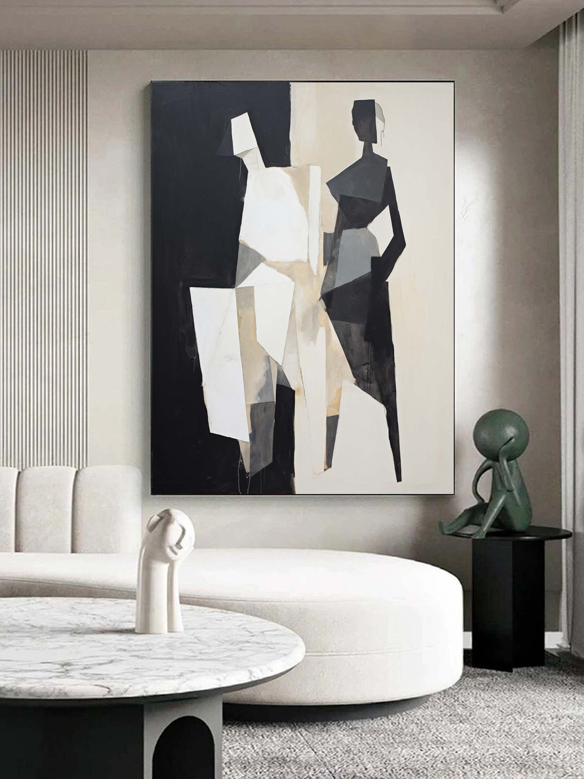 Geometric Figure Oil Painting Black White