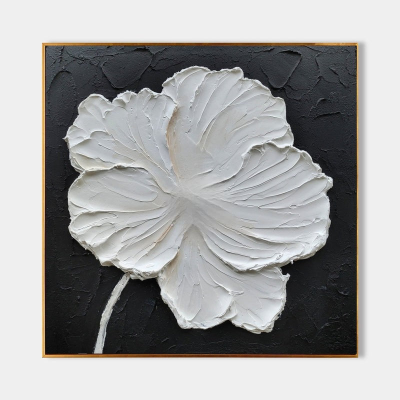 Wall Art White Flower Gold Textured Abstract Black Background Bedroom