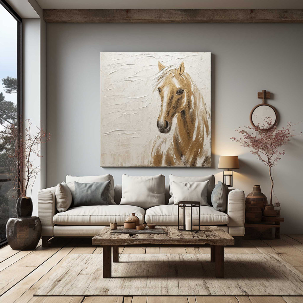 Wabi-Sabi Wall Art Textured Horse Portrait Painting