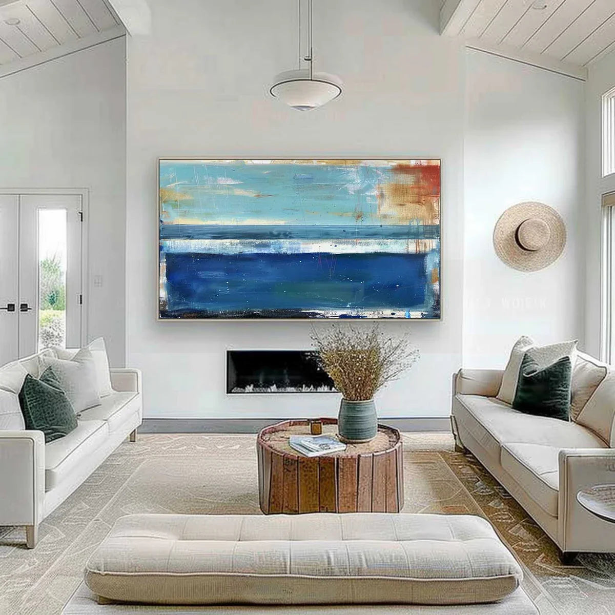 Tactile Layered Oil Painting Teal Blue Tones Calm