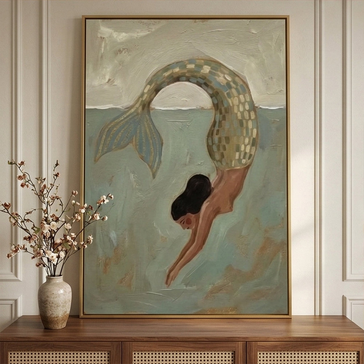 Tidal Muse Dive Surreal Oil Painting