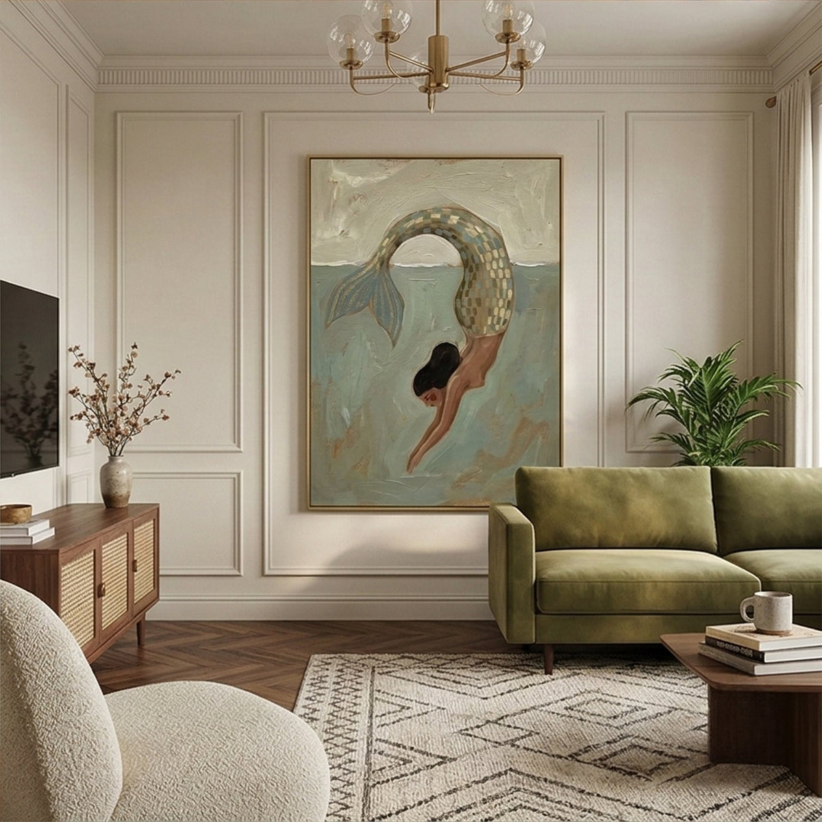 Tidal Muse Dive Surreal Oil Painting