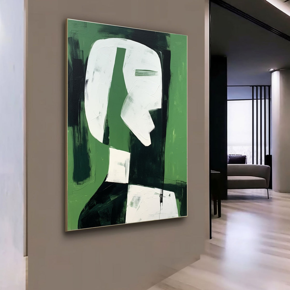 Wall Art Vertical Abstract Cubist Profile Green