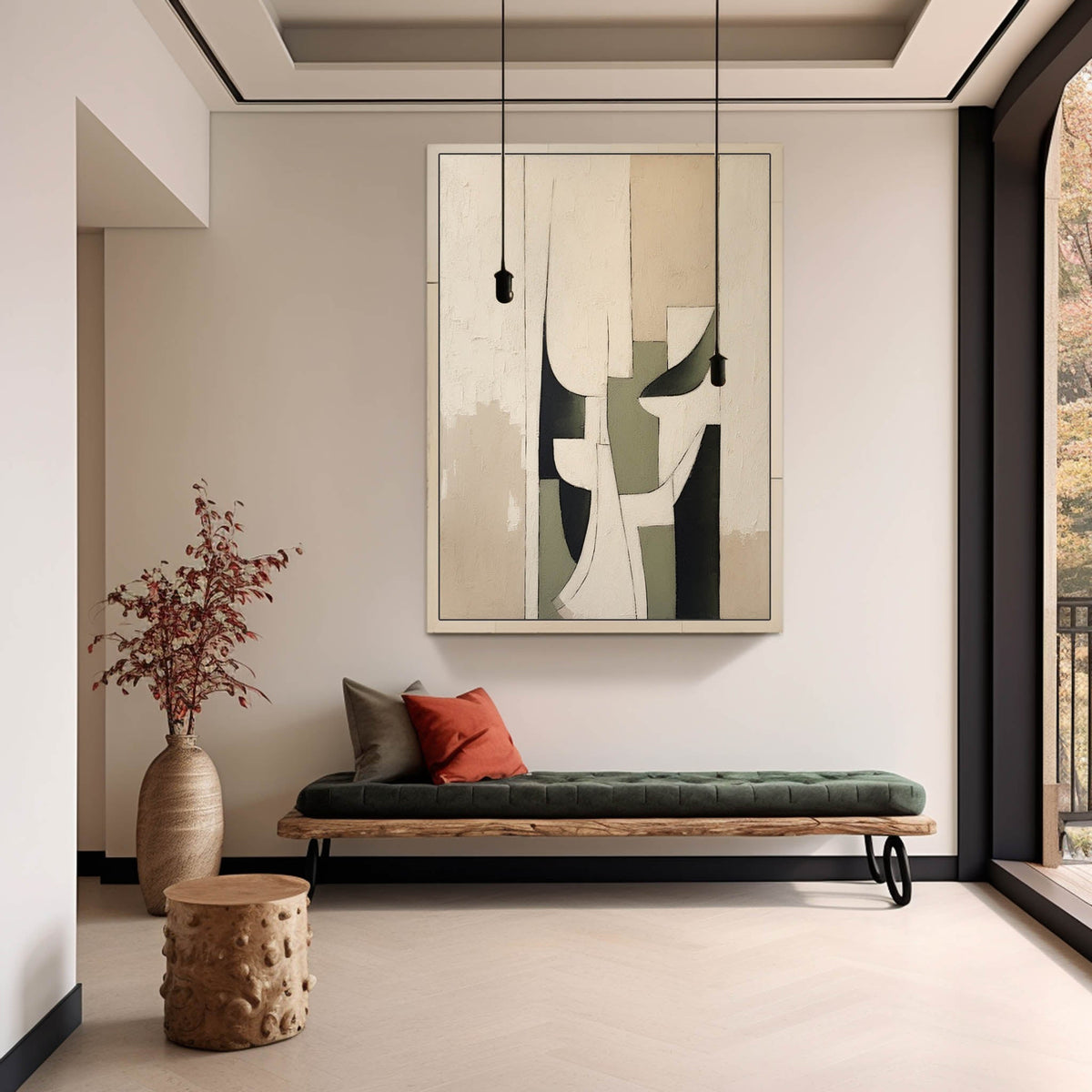 Neutral Geometric Abstract Oil Painting