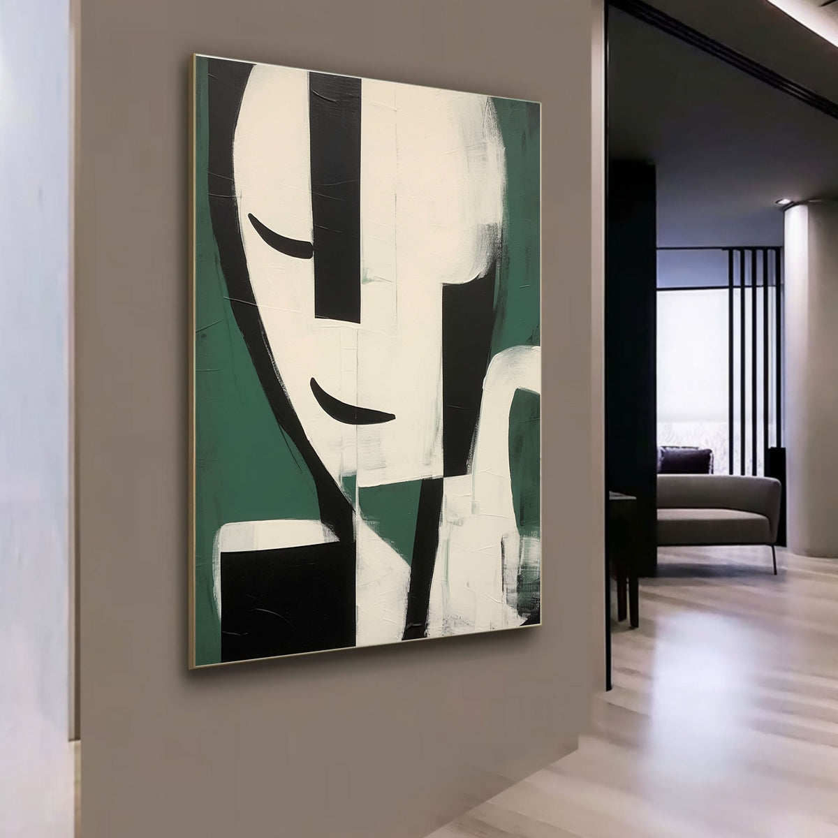 Dark Green Minimalist Expressive Figure Wall Art