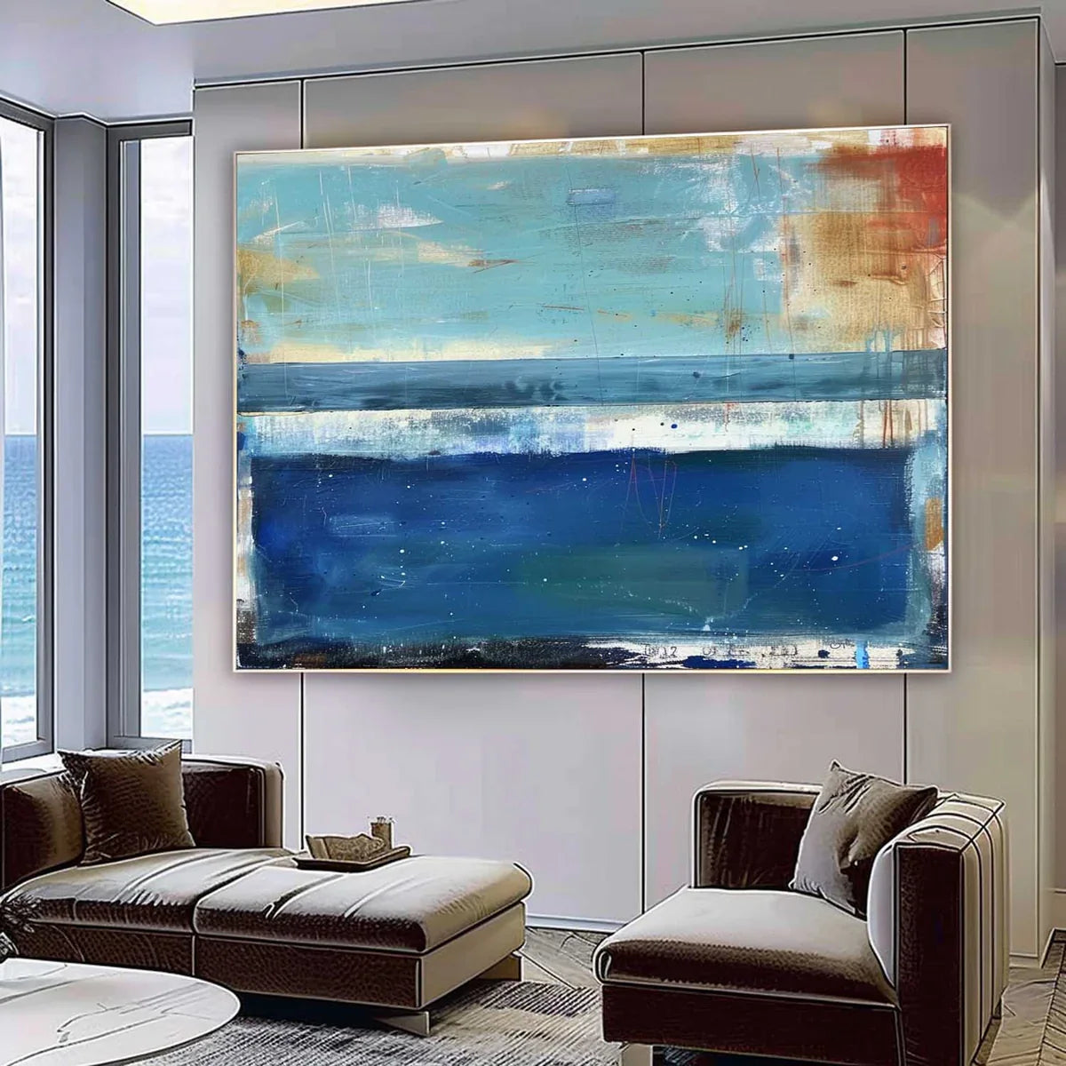 Tactile Layered Oil Painting Teal Blue Tones Calm