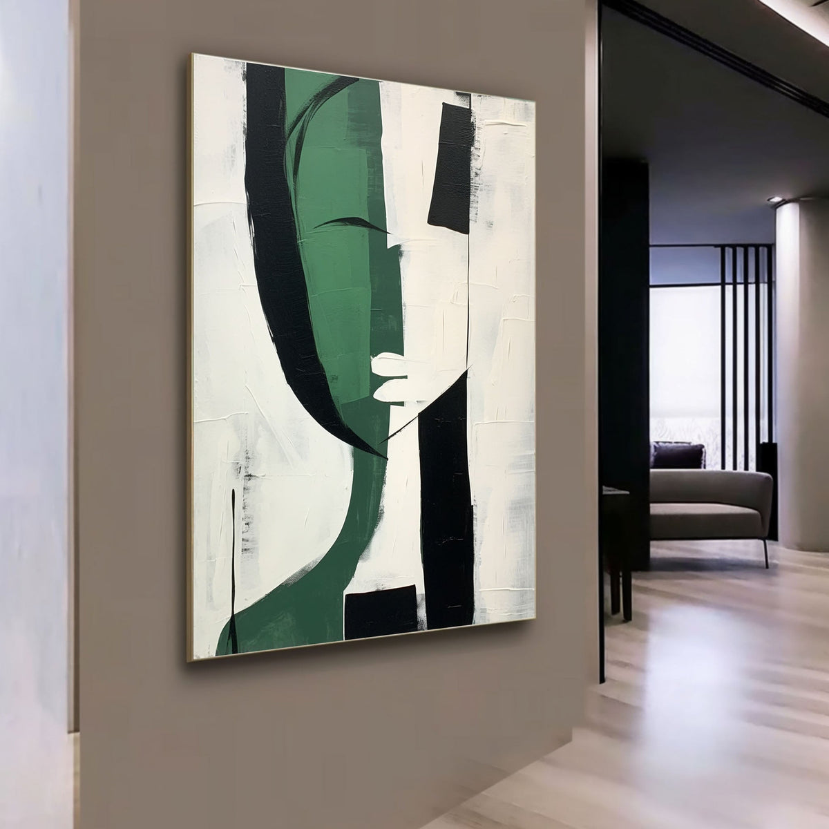 Modern Abstract Female Portrait Painting Green Black