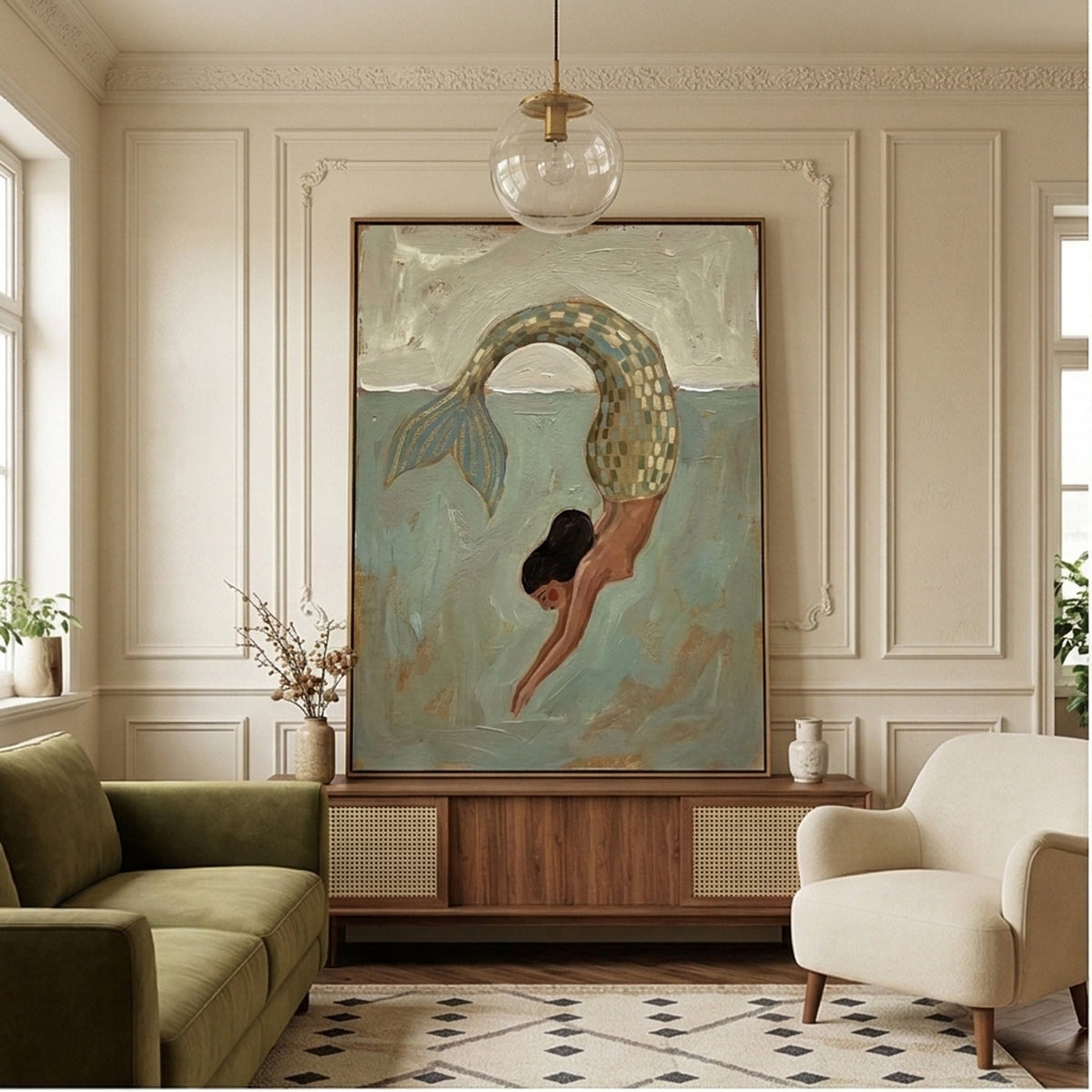 Tidal Muse Dive Surreal Oil Painting
