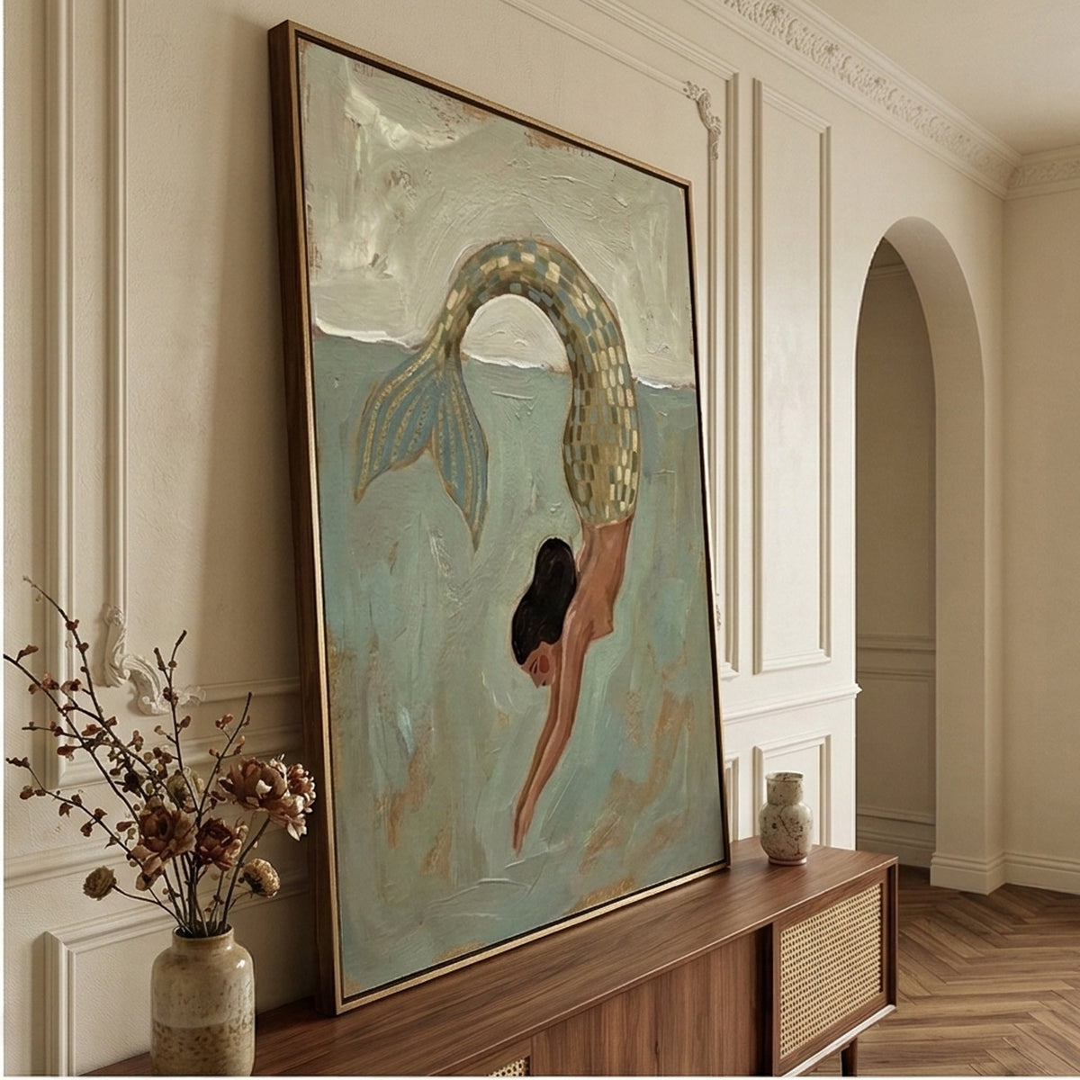 Tidal Muse Dive Surreal Oil Painting