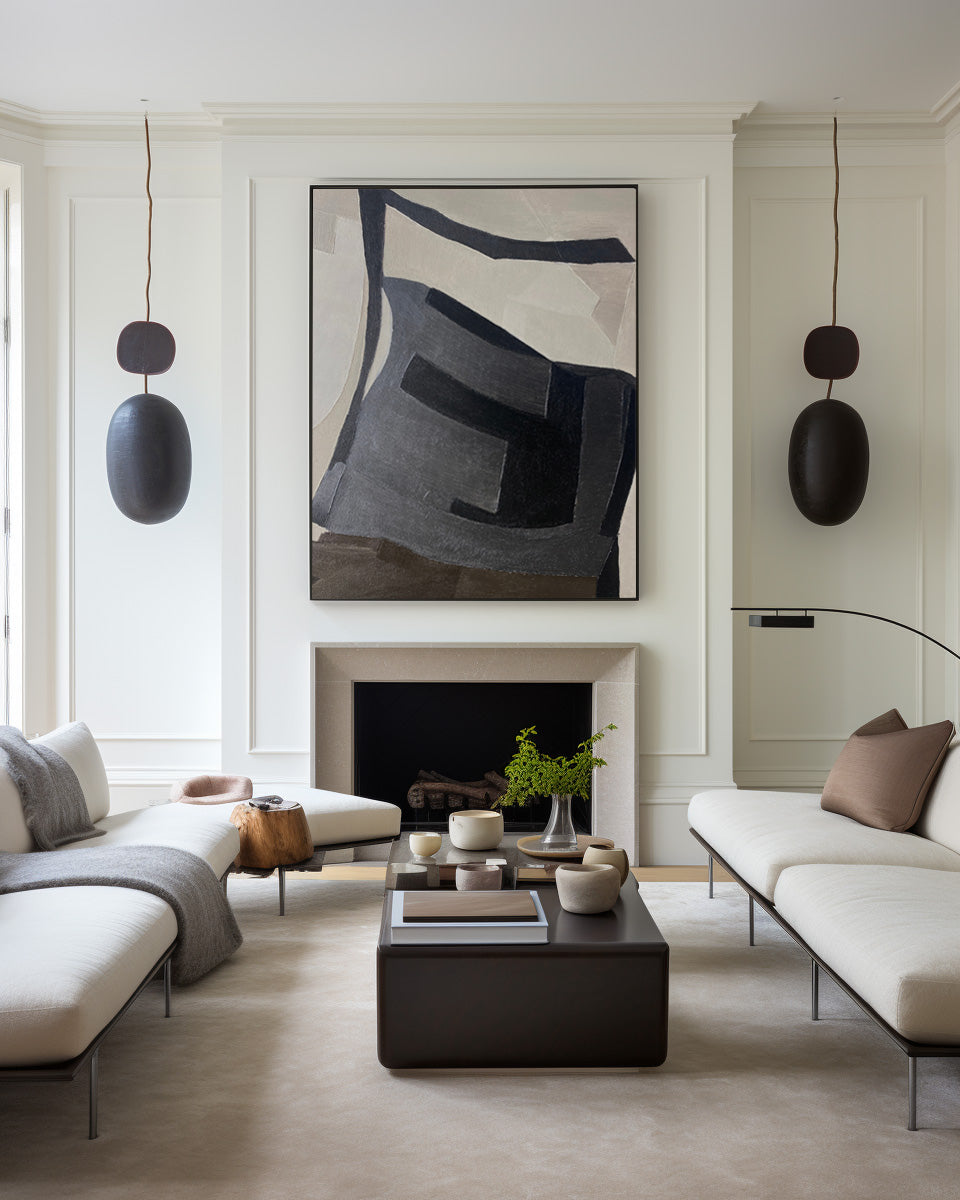 Minimalist Neutral Geometric Abstract Oil Painting