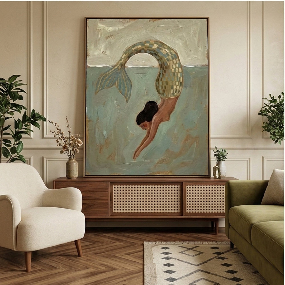 Tidal Muse Dive Surreal Oil Painting