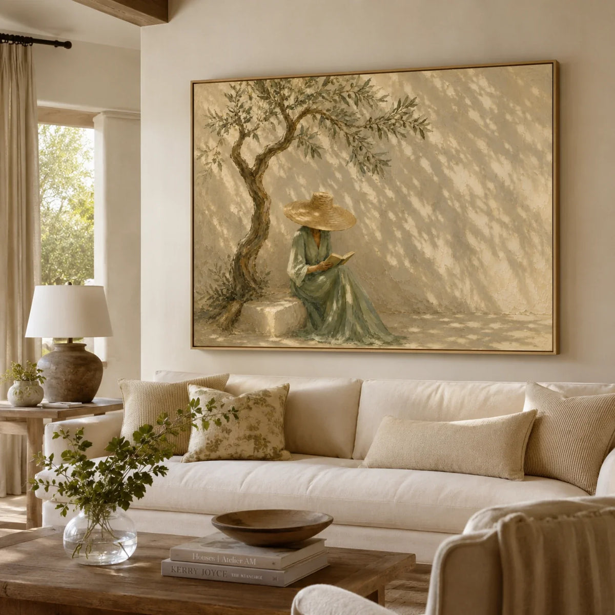 Quiet Reader Beneath the Olive Tree Oil Painting