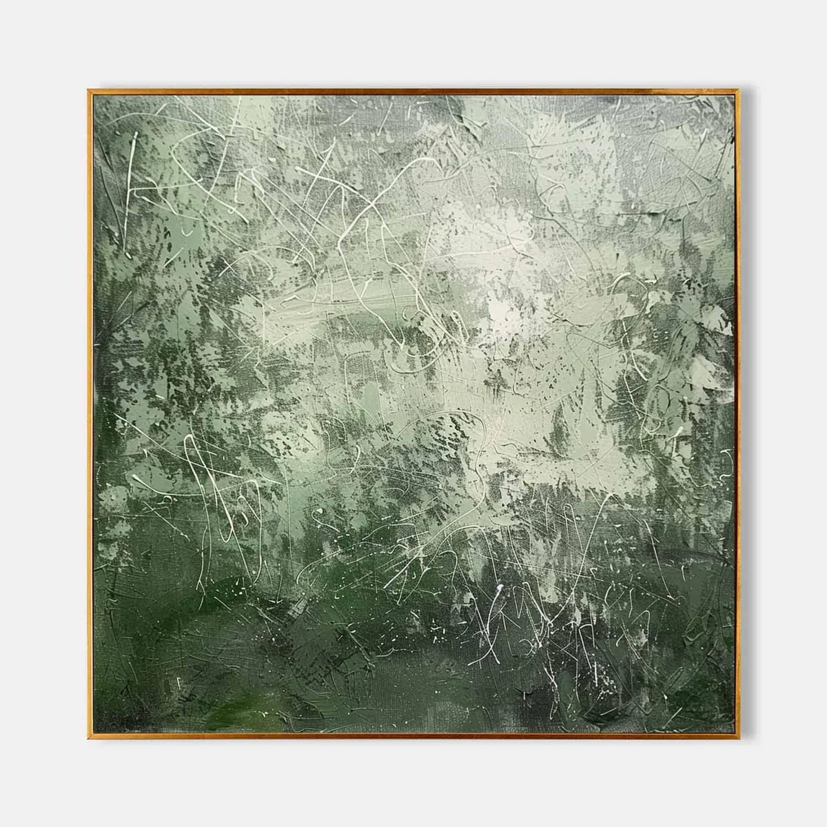 Expressionist Tactile Sage Green Oil Painting White Line Calm