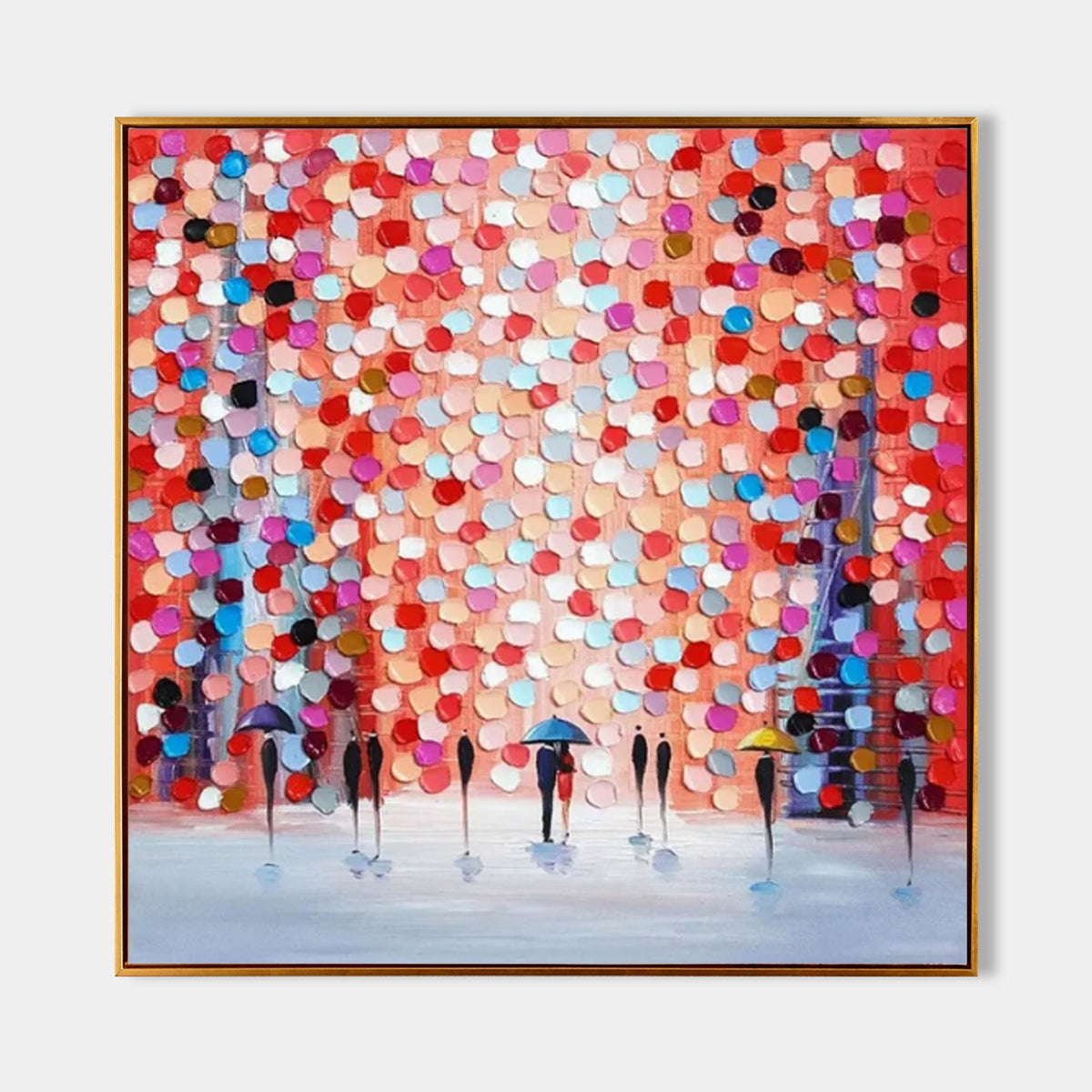 Rainy City Dot Art Oil Painting