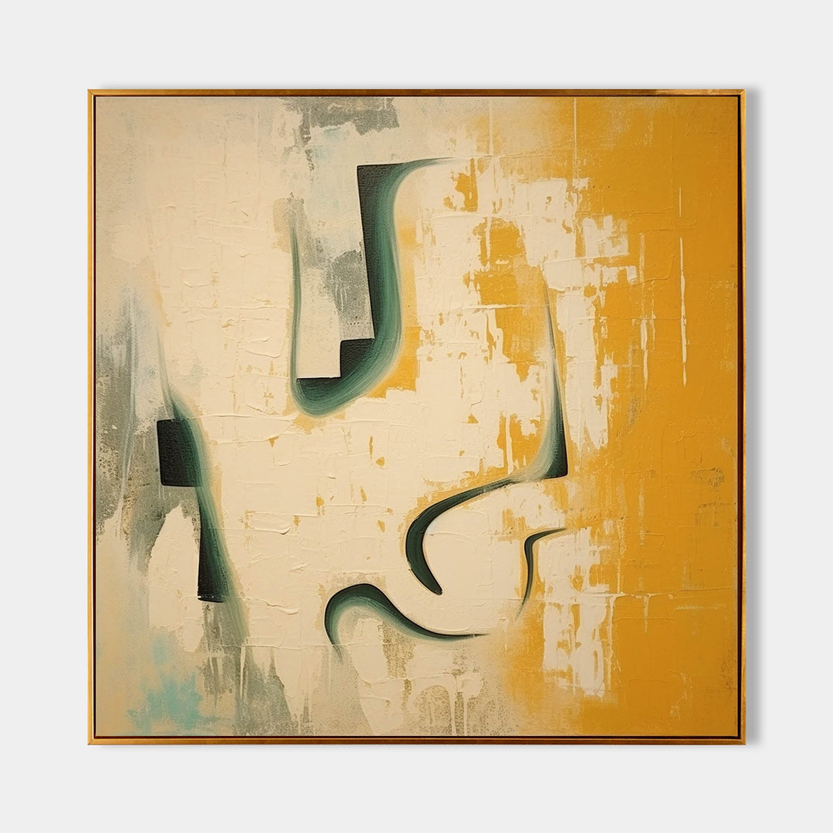 Mustard Yellow & Teal Abstract Oil Painting