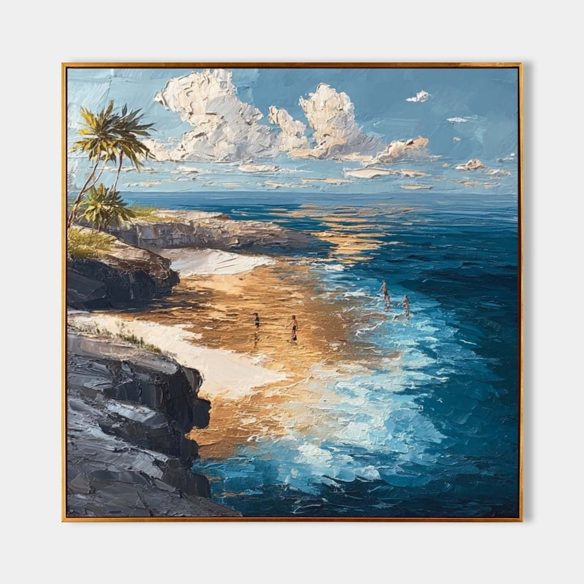 Tropical Cliffside Beach Impasto Painting