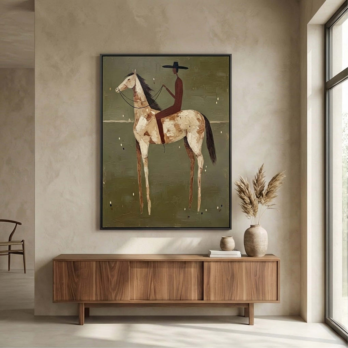 Olive Solitude Cowboy and Horse Oil Painting