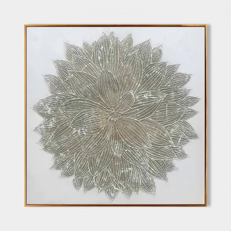 Wall Art Radial Floral Leaf Neutral Line