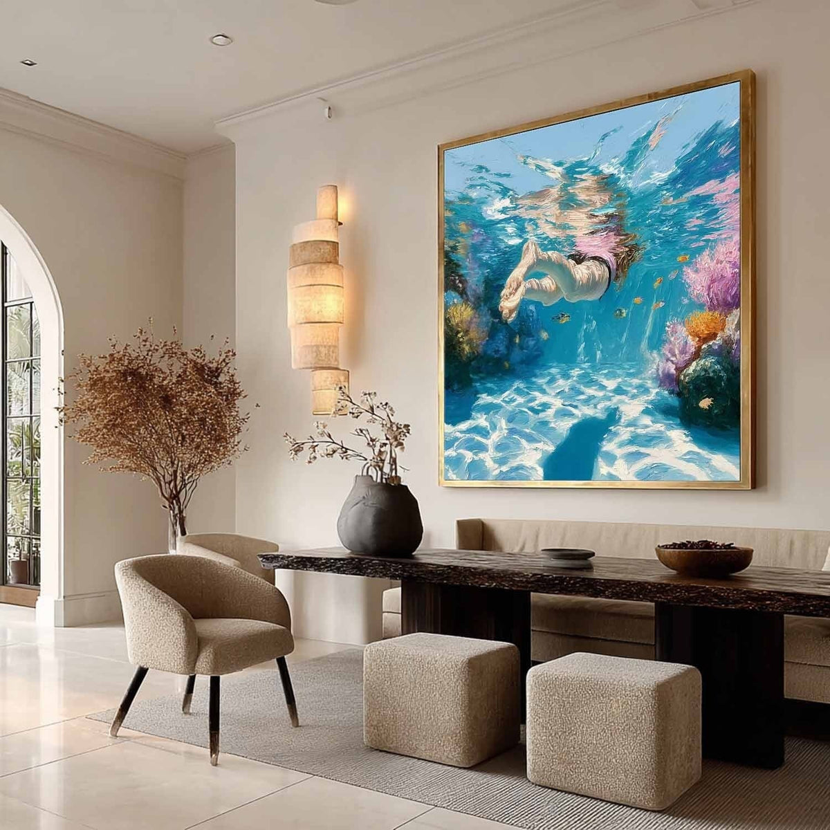 Wall Art Underwater Swimmer Coral Reef