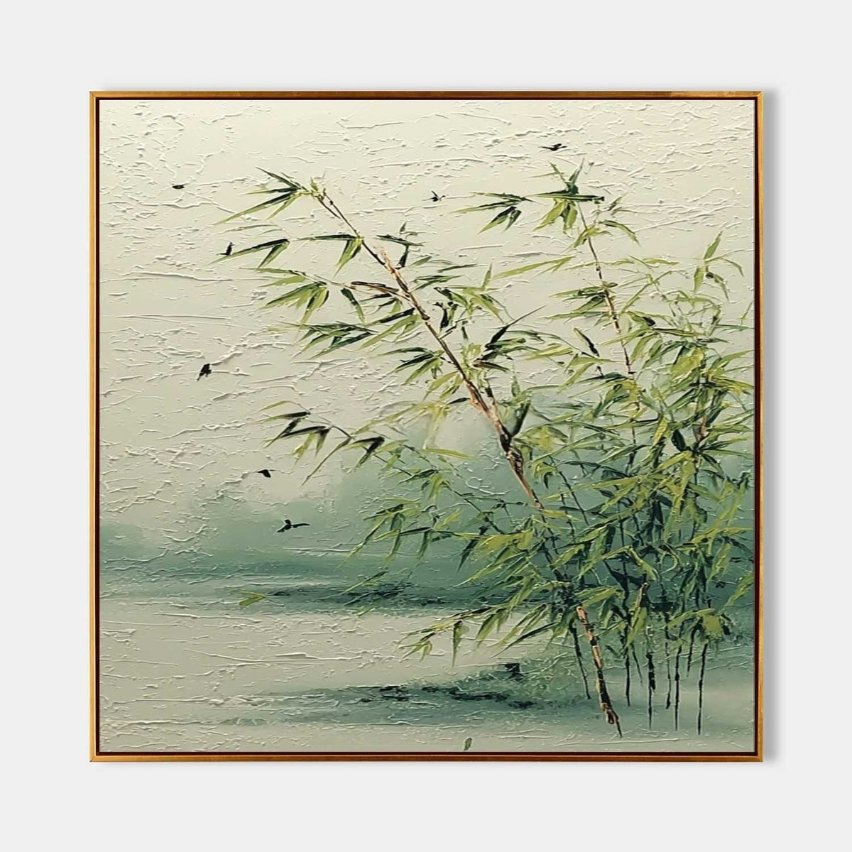 Tranquil Lakeside Bamboo 3D Impasto Painting - Neutralighting