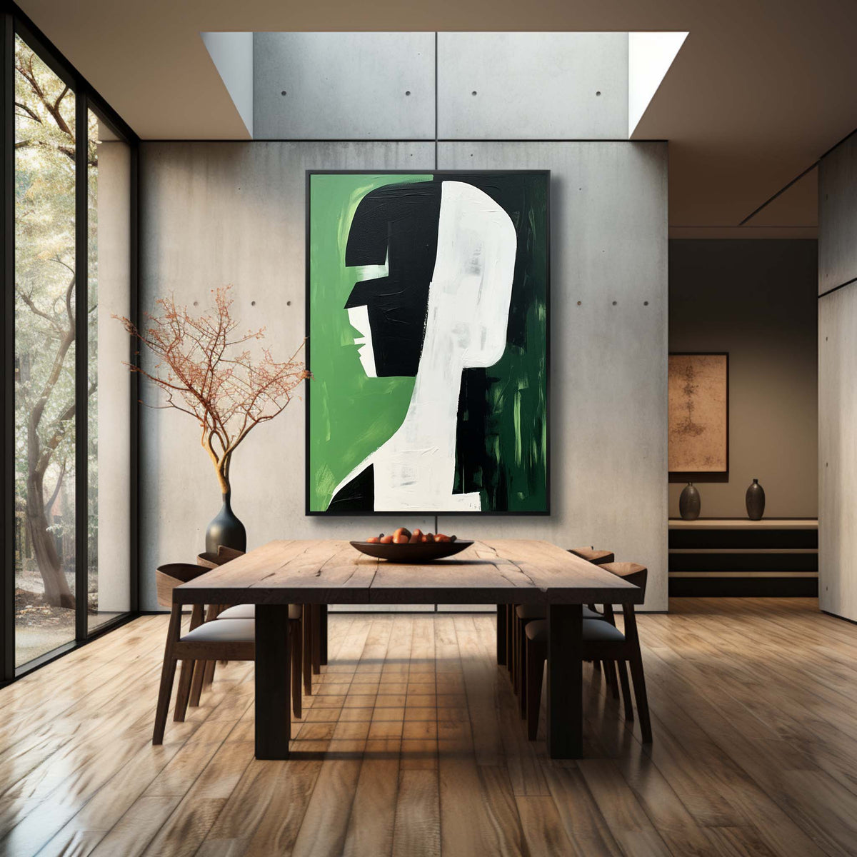 Wall Art Sage Green Black Abstract Woman