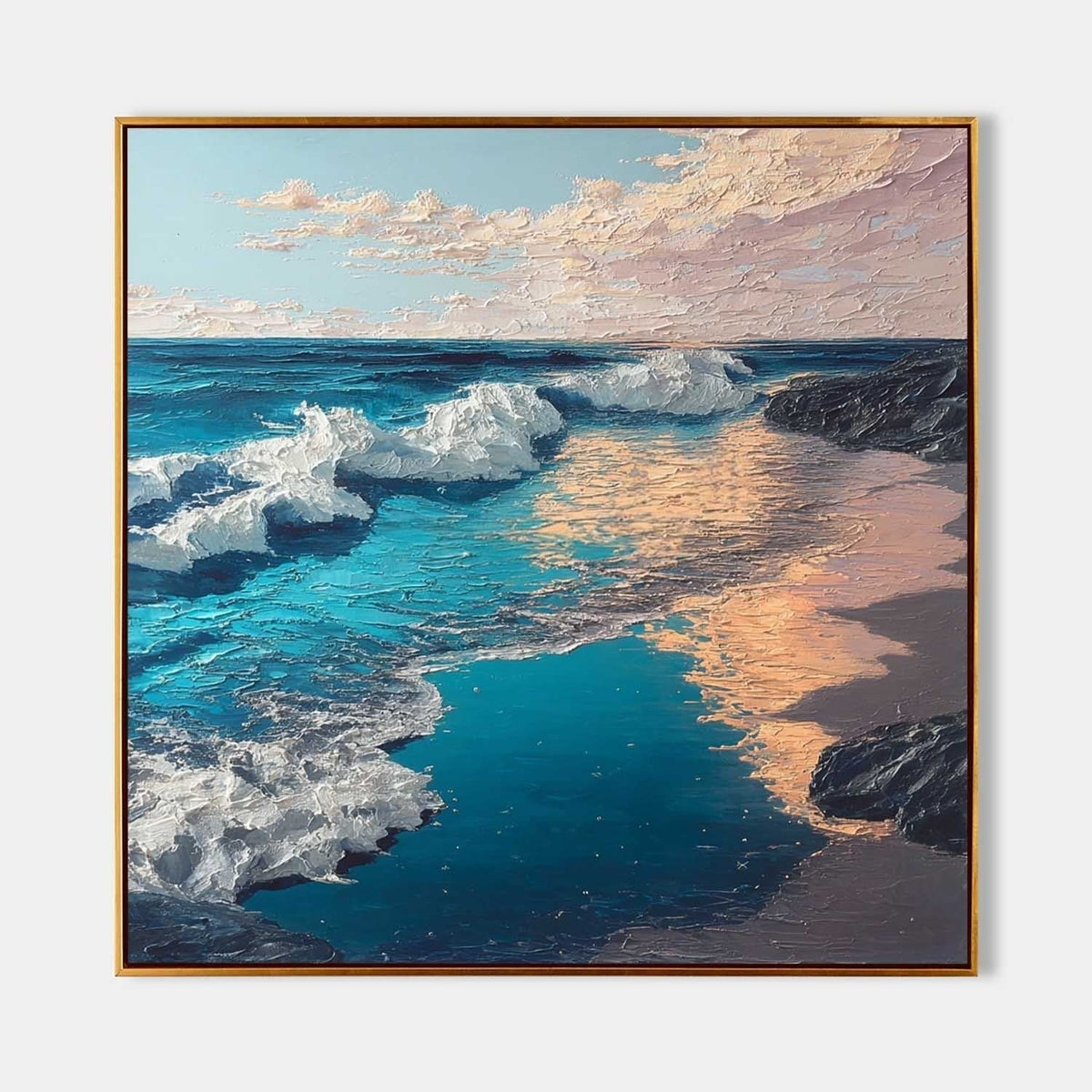 Sunset Beach Wave Impasto Painting