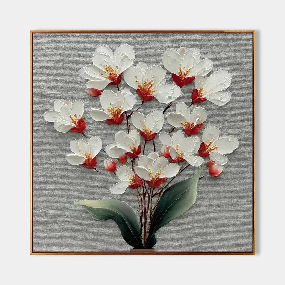 White Cherry Blossom 3D Textured Painting