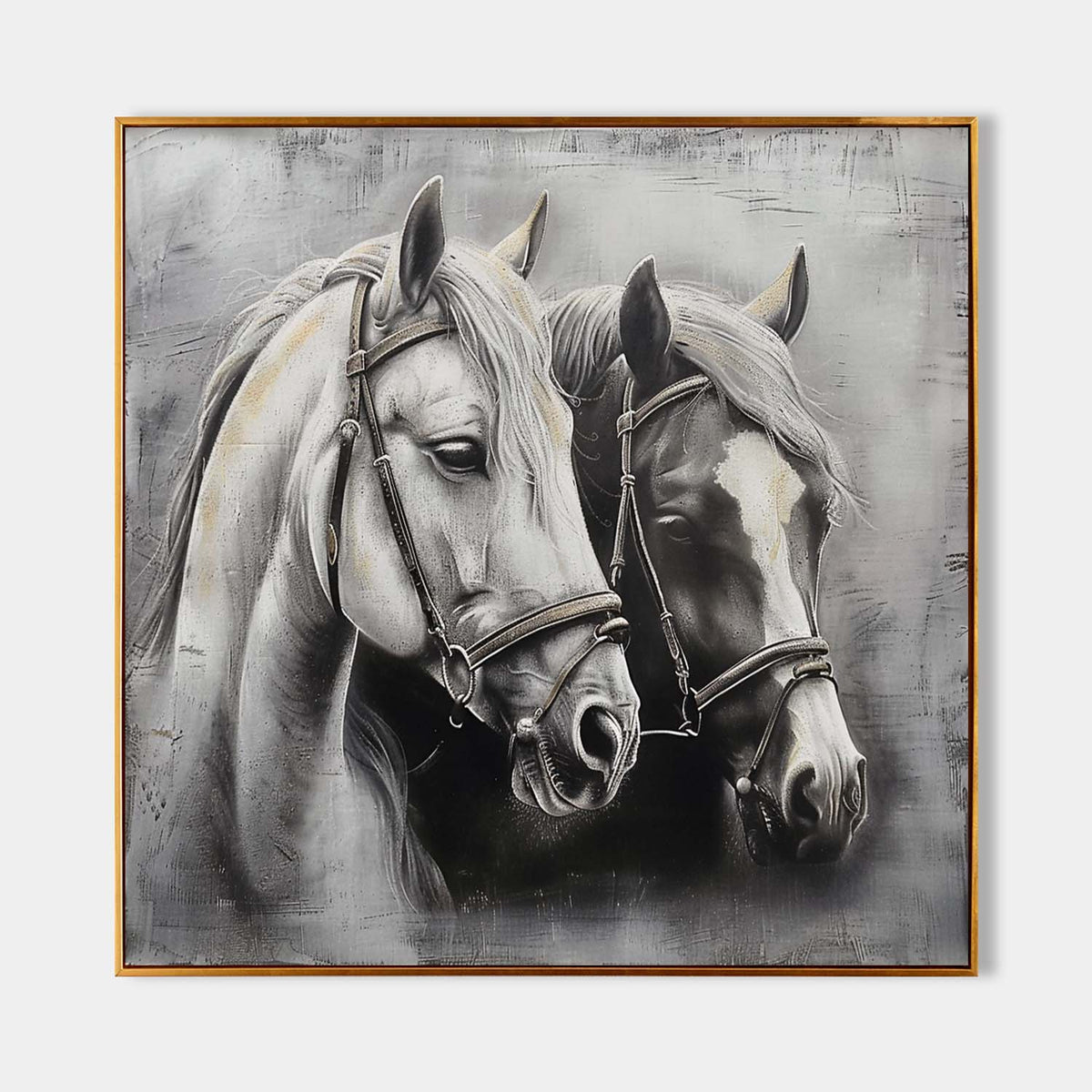 Wall Art Monochrome Two Horses Textured