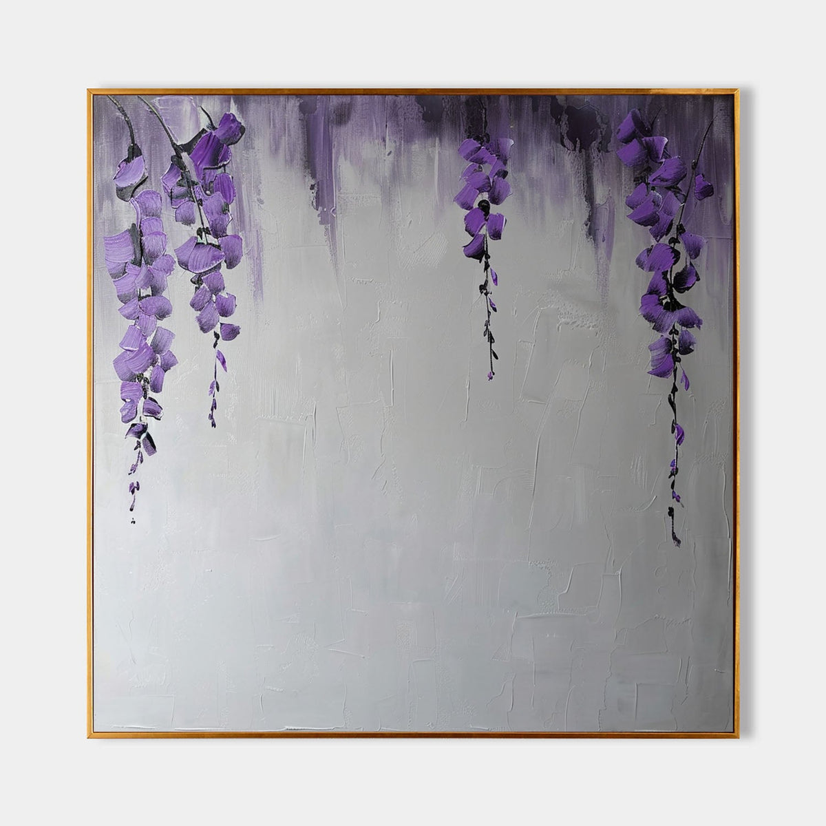 Textured Wisteria Flower Oil Painting Purple Blooms