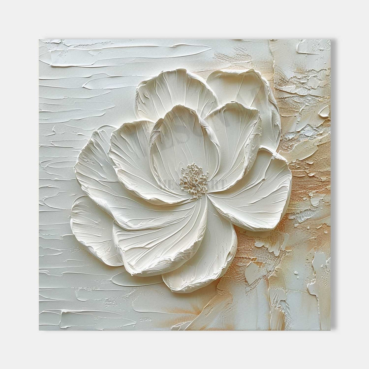 3D White Peony Impasto Painting