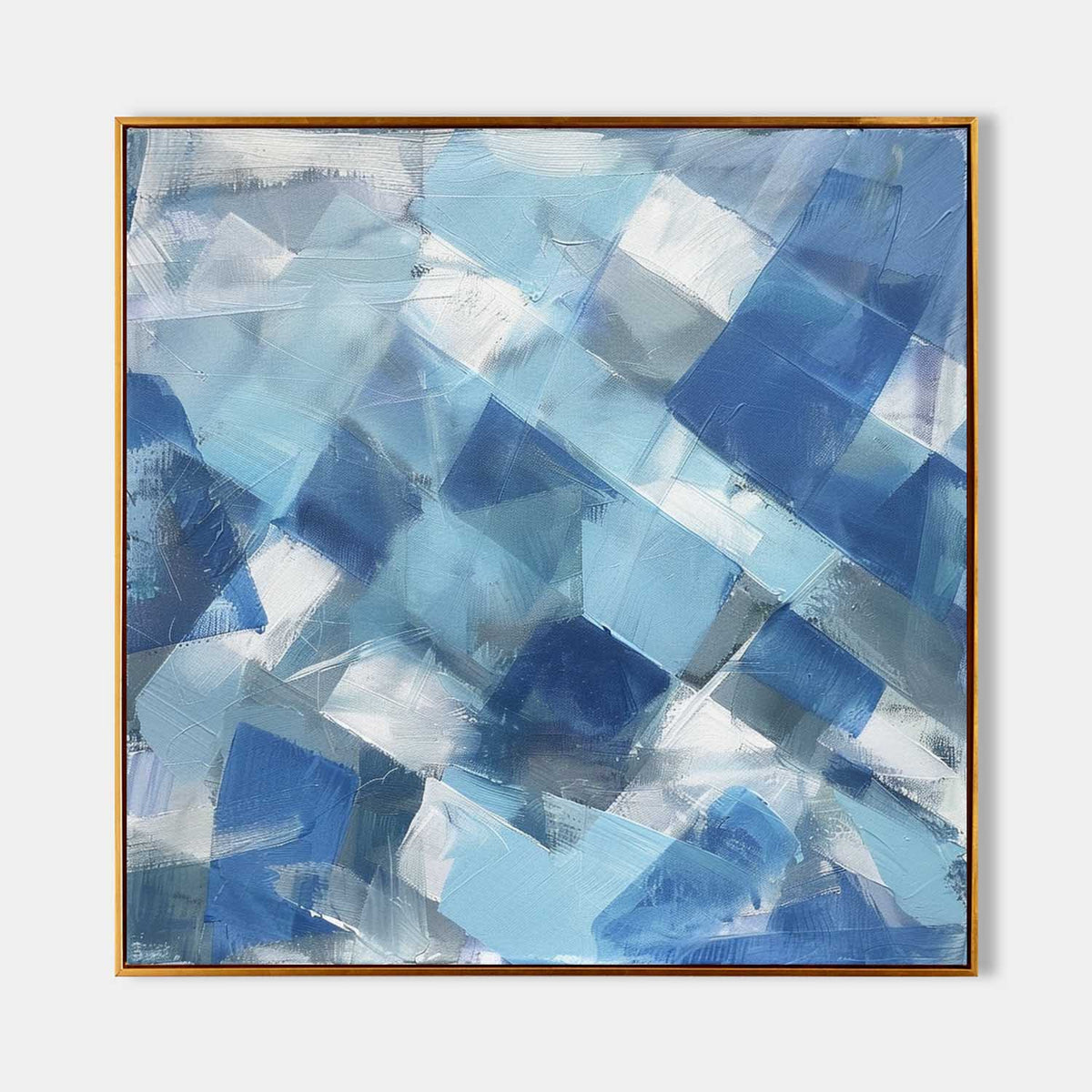 Modern Blue White Geometric Painting Textured Wall Art