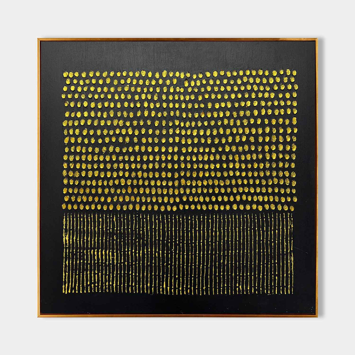 Tactile Gold Dot & Line Oil Painting Black Background